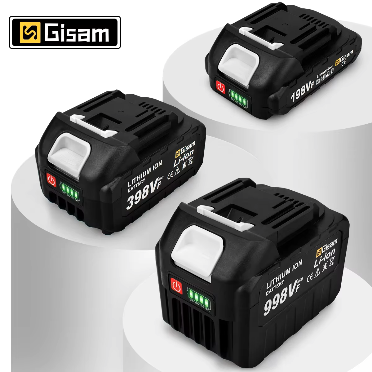 GISAM Akumulator ładowalny 18V, litowo-jonowy 22500mAh i 15000mAh, ze wskaźnikiem naładowania, kompatybilny z elektrycznymi narzędziami Makita