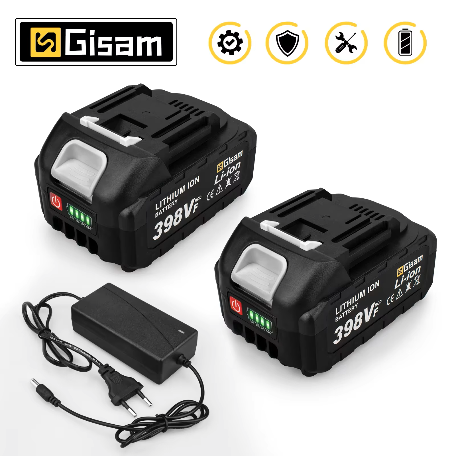 GISAM Akumulator litowo-jonowy ładowalny do interfejsu Makita, 15000mAh wskaźnik pojemności, odpowiedni do wiertarek elektrycznych i pilarek