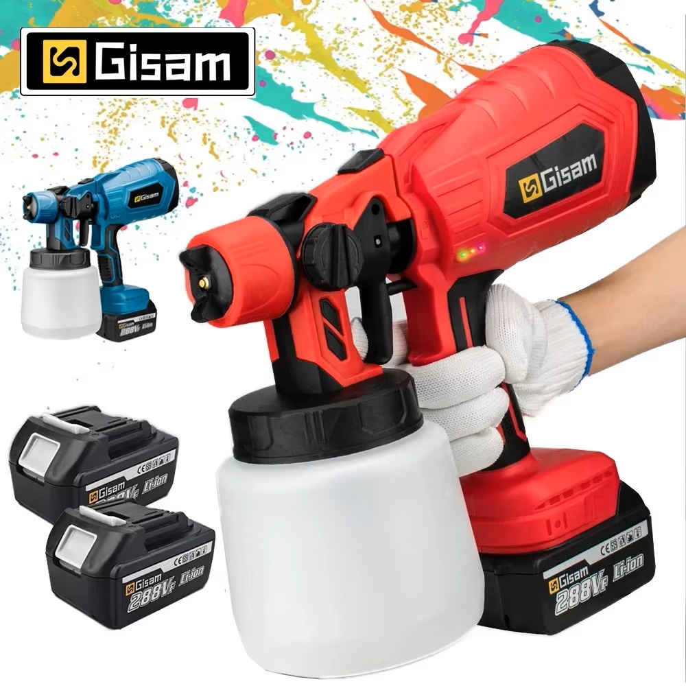 GISAM Bezprzewodowy elektryczny pistolet natryskowy, 1000ML ładowalny rozpylacz do malowania, aerograf do samochodów mebli powłok stalowych i domowego DIY
