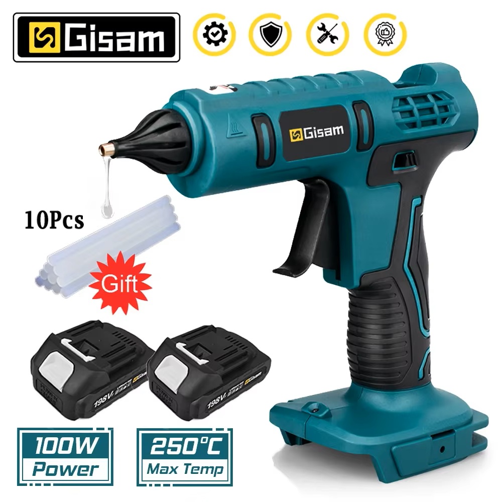 GISAM Bezprzewodowy elektryczny pistolet do kleju na gorąco, zasilany akumulatorem pistolet silikonowy z 10 laskami kleju termotopliwego, ręczne narzędzie DIY kompatybilne z akumulatorem Makita 18V