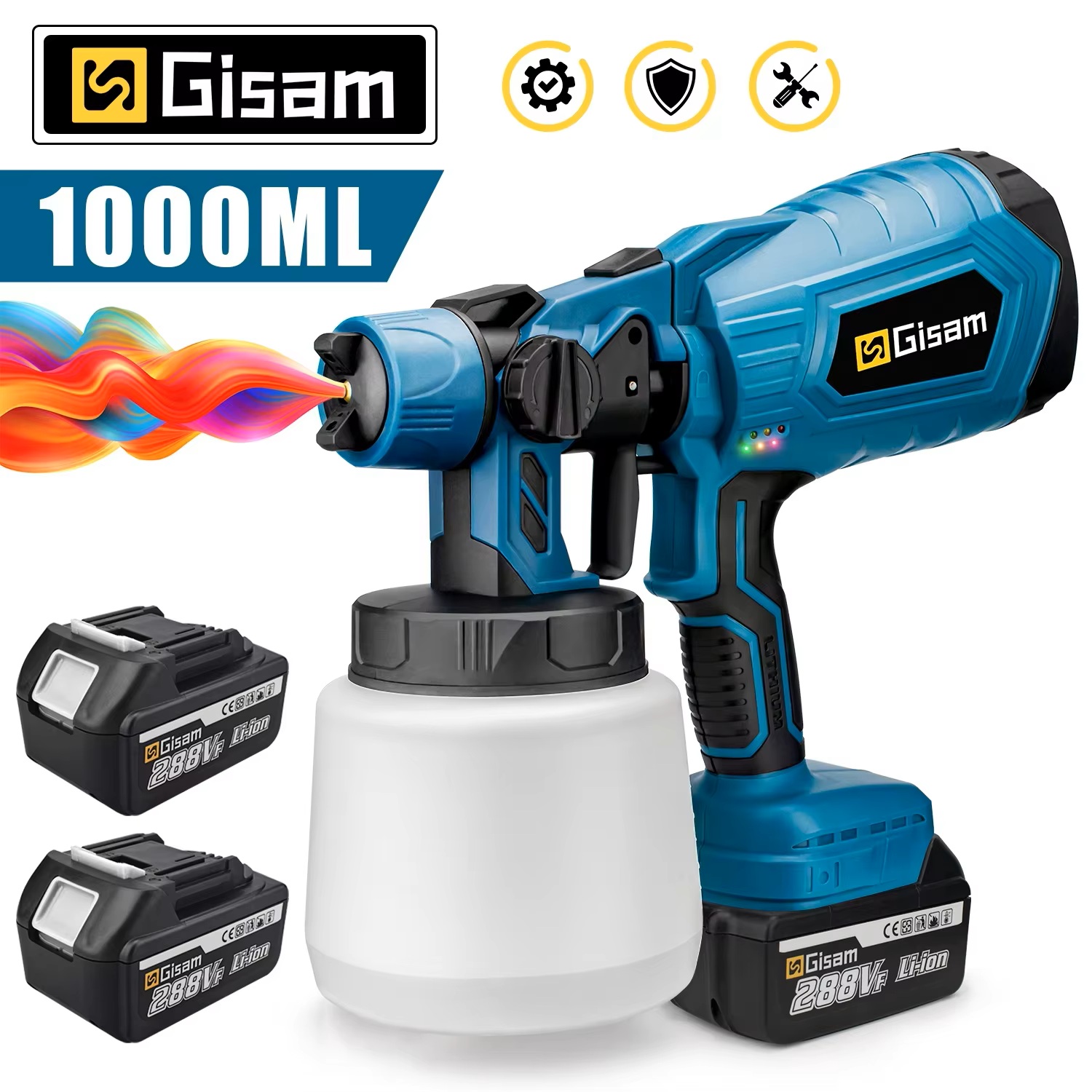 GISAM Bezprzewodowy elektryczny pistolet natryskowy, 1000ML mocny rozpylacz HVLP do malowania, aerograf do samochodów mebli i powłok stalowych, kompatybilny z pinem akumulatora Makita 18V