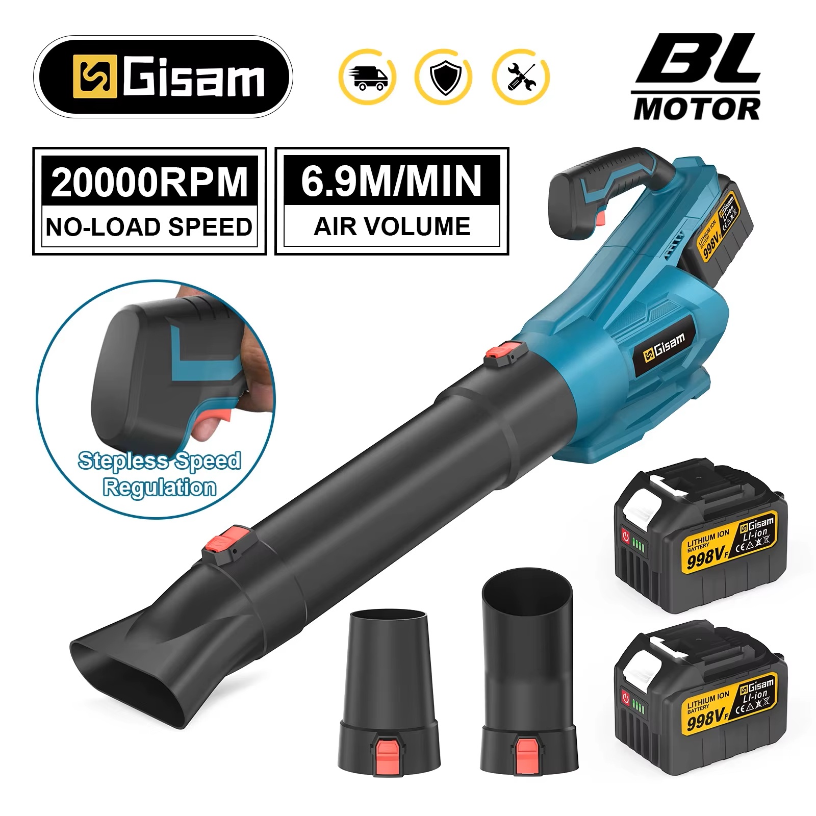 GISAM Dmuchawa turbinowa elektryczna bezszczotkowa 202216001, 300000RPM wentylator strumieniowy 400M/S, ręczna dmuchawa do liści i usuwania kurzu, kompatybilna z pinami akumulatora Makita 18V