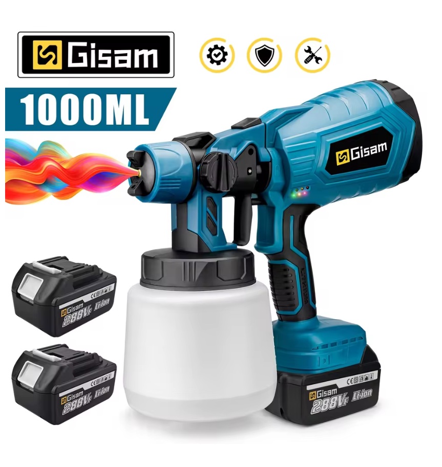 GISAM 1000ML bezprzewodowy elektryczny pistolet natryskowy potężny opryskiwacz HVLP do farb meble samochodowe powłoka stalowa aerograf, piny Makita.