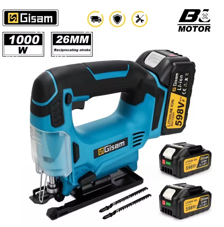 GISAM Bezszczotkowa wyrzynarka 1000W, niezbędna do prac stolarskich, domowych do majsterkowania i w garażu.
